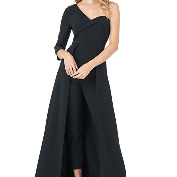 Kay Unger Crepe Walk Thru Jumpsuit – Modern Elegance with an Edge - Picture 2 of 7